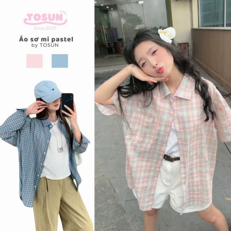 Áo dài học sinh cổ vuông vải cotton