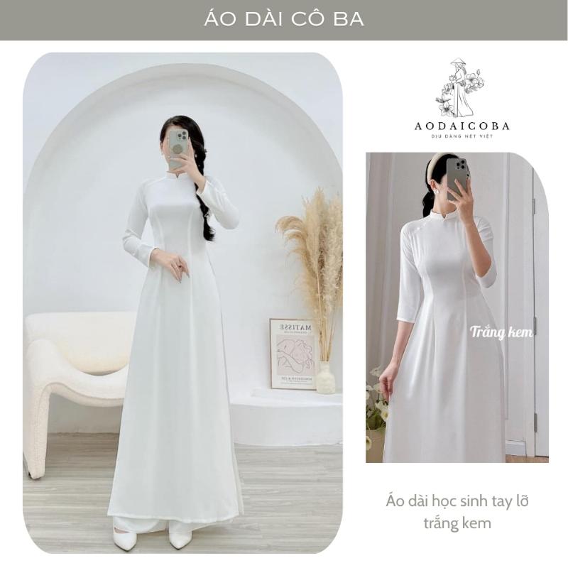 Áo dài học sinh cổ vuông vải lụa