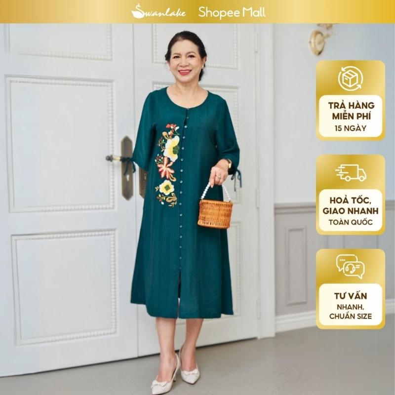 đầm suông trung niên chất liệu lụa