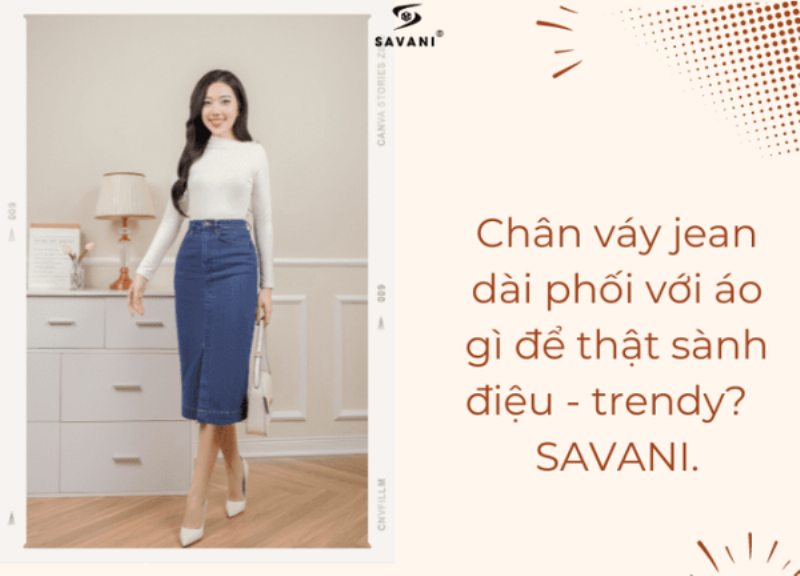 Phối Chân Váy Jean Dài Với Áo Dài Tay