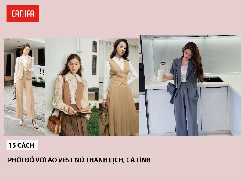 Cô gái phối áo len gile nữ ngắn màu trung tính với áo sơ mi trắng và quần tây cạp cao, tạo nên vẻ ngoài thanh lịch và hiện đại cho môi trường công sở hoặc dạo phố.