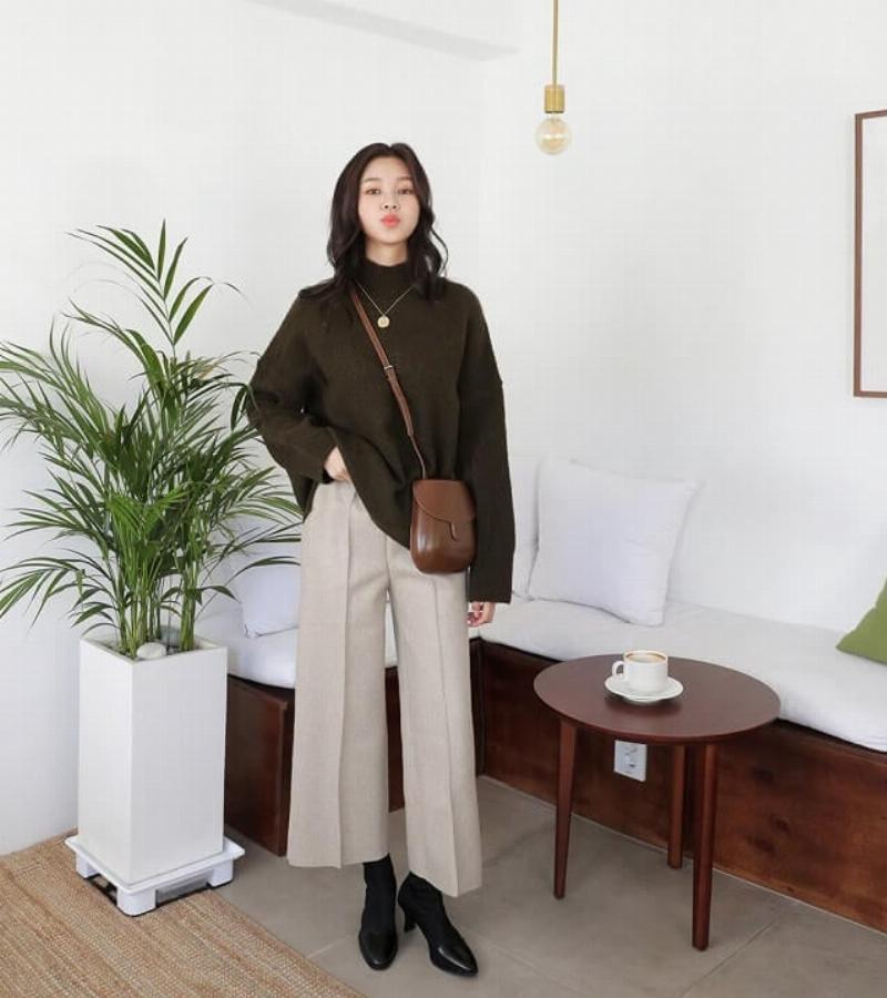 Quần culottes ống rộng áo sơ mi cách điệu