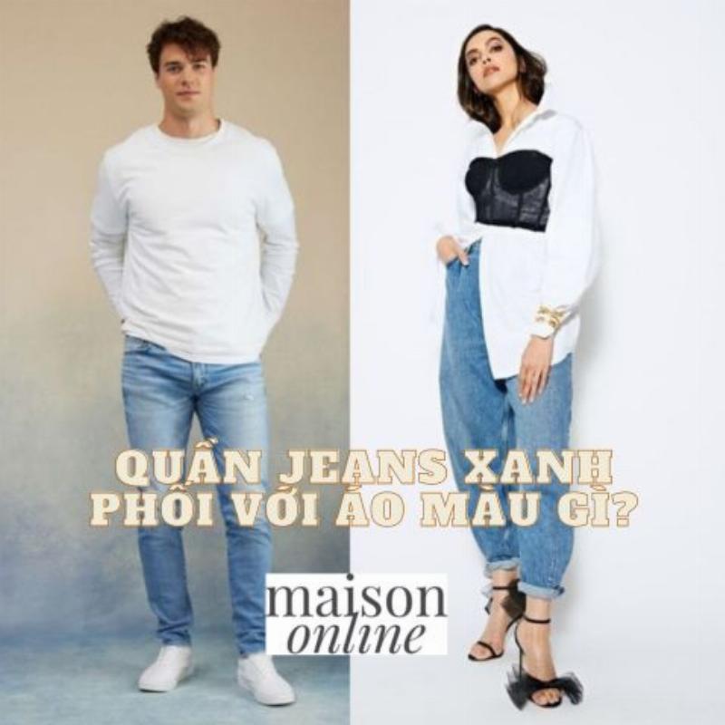 Quần jean xanh phối với áo croptop