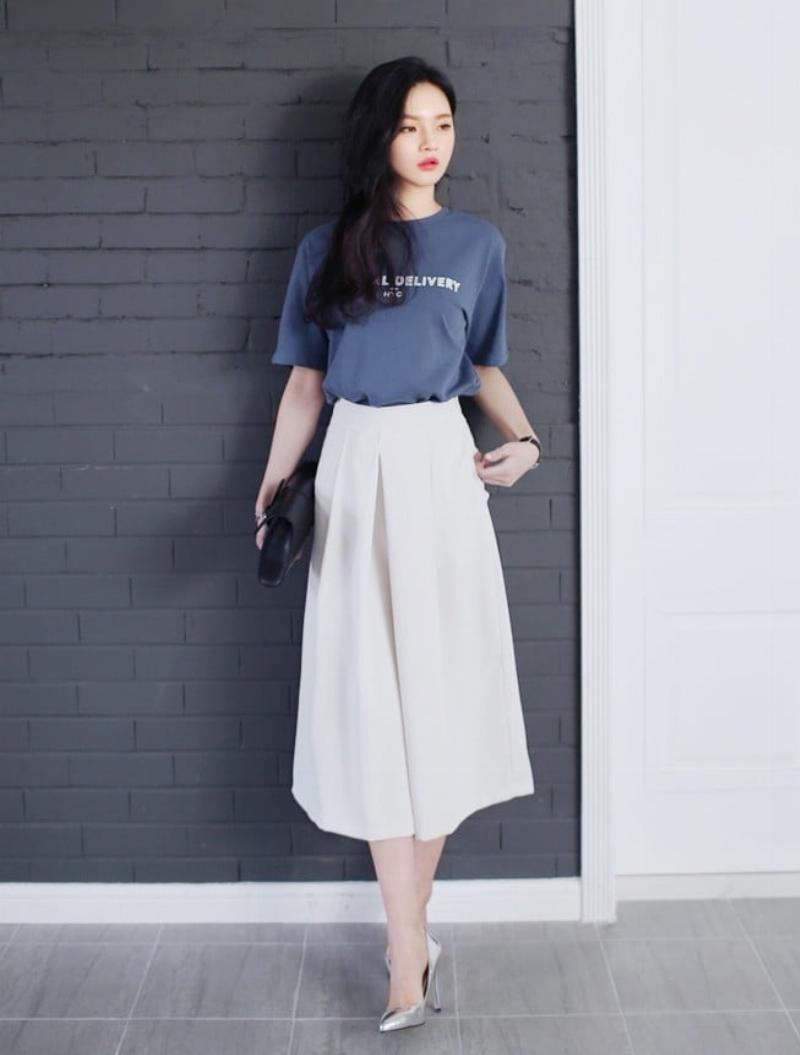 Quần ống rộng cạp cao cho người lùn