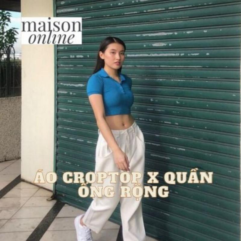 Quần ống suông mặc với áo croptop