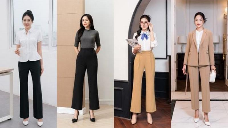 Quần ống suông mặc với áo sơ mi