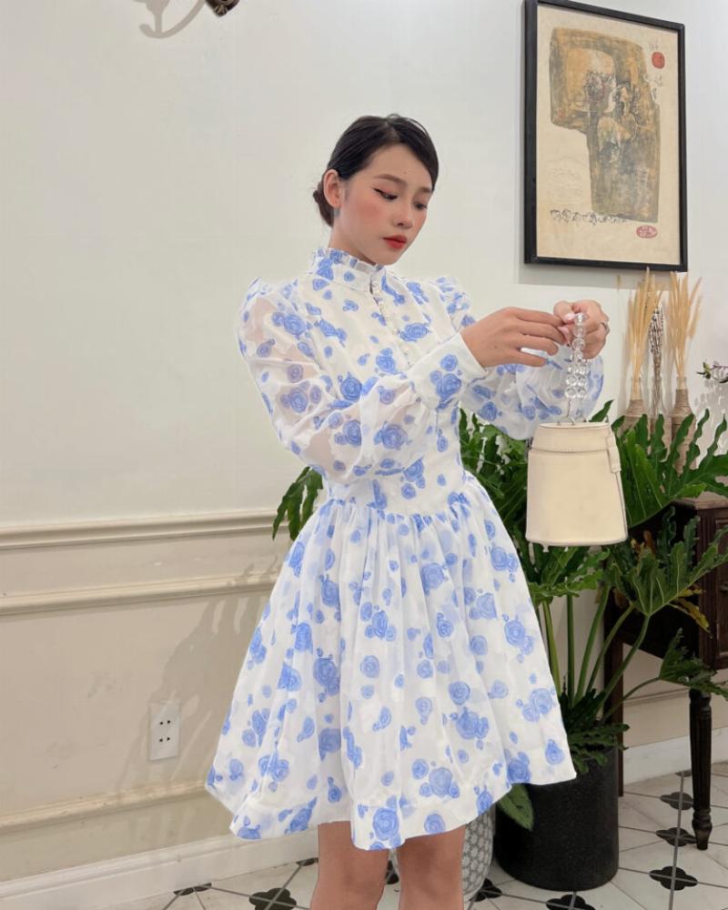 Váy hoa nhí vintage Hàn Quốc cho dáng người đồng hồ cát